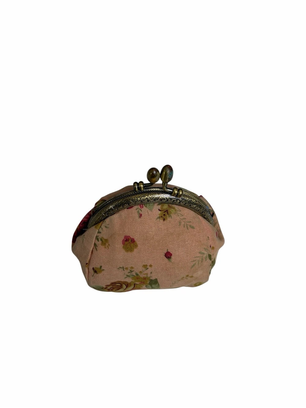 Victorian style rose floral kiss lock small fabric coin purse